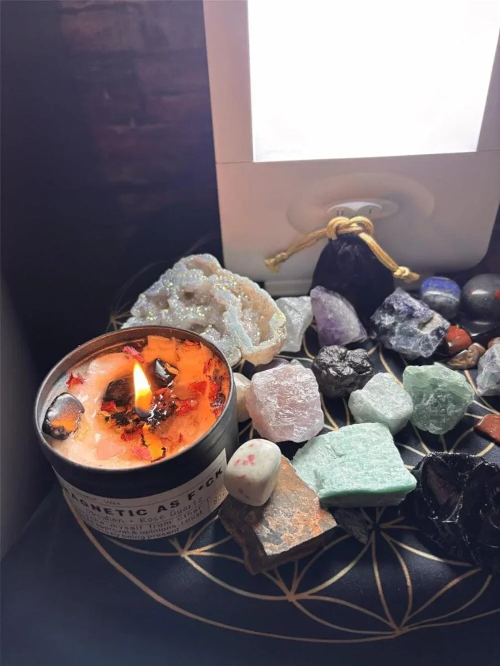 Crystal Candle, Healing Energy Protection Gift, Mindful Intentions
